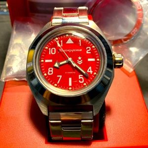 Vostok Boctok Komandirskie 650840 Watch Automatic Amphibia Red Upgraded Bezel
